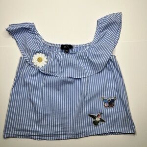 BCX Womens Blue White Stripe Crop Top Size Medium‎ Daisy Sleeveless